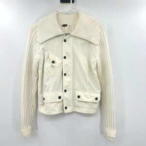 One Girl Who Ivory White Nylon Cotton Blend Cardigan Sweater Women's Medium